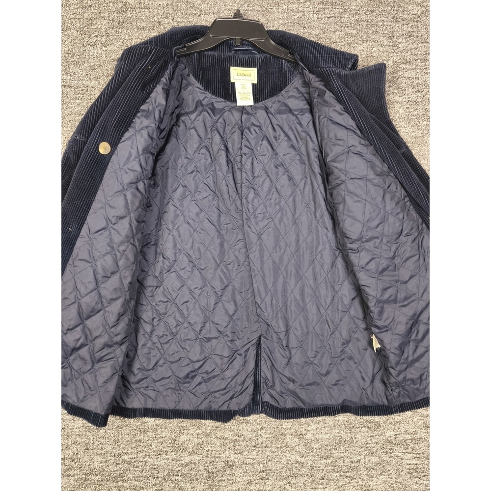 L.L.Bean Womens Large Navy Corduroy Peacoat Jacket Quilted Lined Cotton Coat - Picture 3 of 9